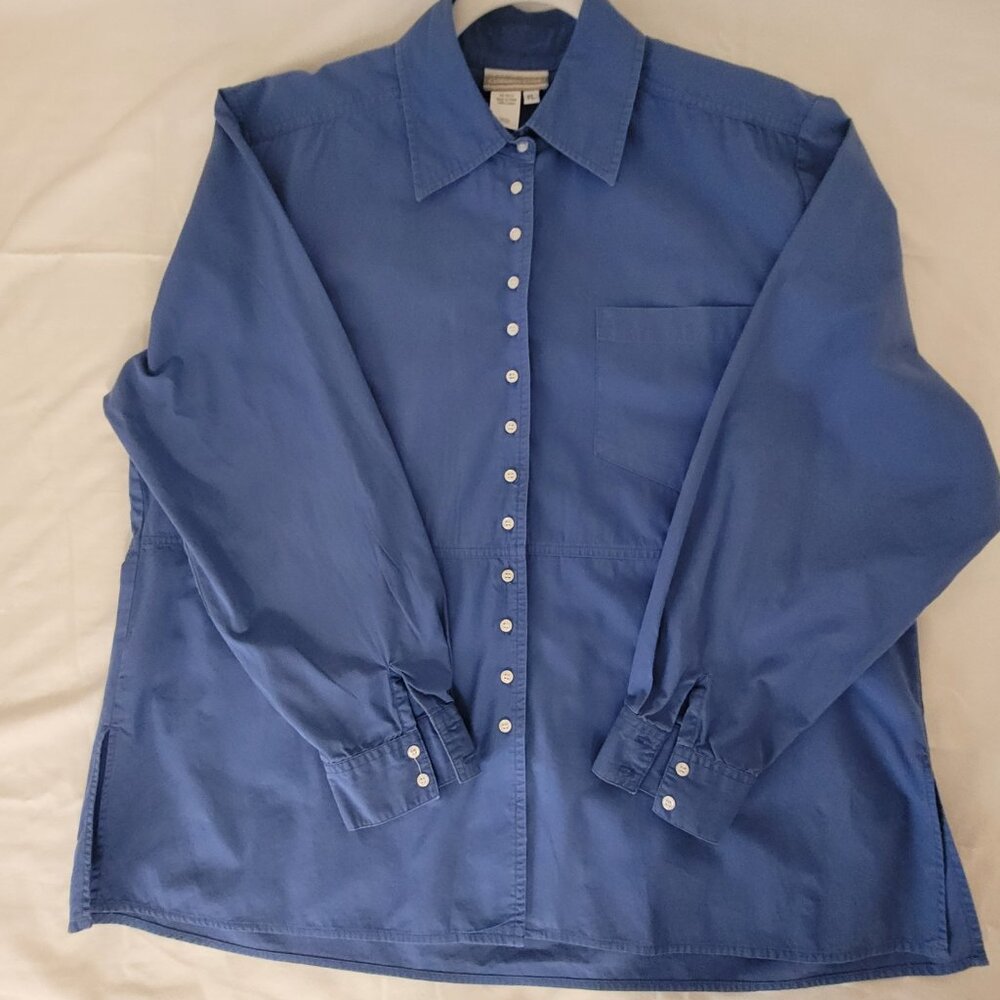 Blue Button Womens Shirt Coldwater Creek  Size Petite L